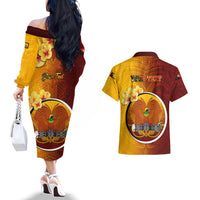 Personalized Papua New Guinea Western Province Couples Matching Off The Shoulder Long Sleeve Dress and Hawaiian Shirt Mix Coat Of Arms Polynesian Pattern LT05 - Polynesian Pride