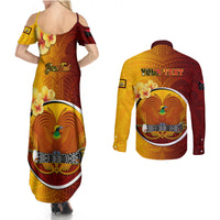 Personalized Papua New Guinea Western Province Couples Matching Summer Maxi Dress and Long Sleeve Button Shirts Mix Coat Of Arms Polynesian Pattern LT05 - Polynesian Pride