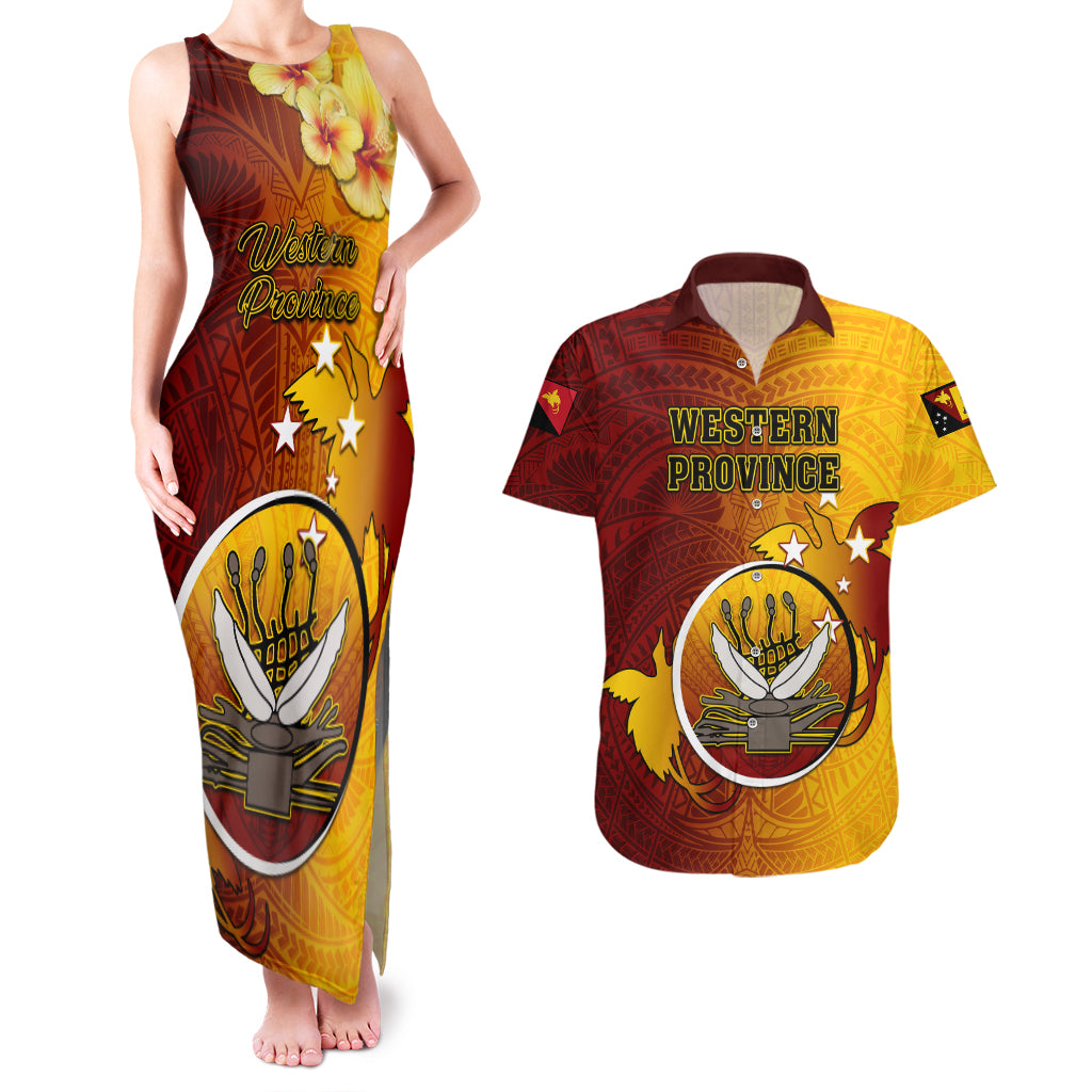 Personalized Papua New Guinea Western Province Couples Matching Tank Maxi Dress and Hawaiian Shirt Mix Coat Of Arms Polynesian Pattern LT05 Red - Polynesian Pride