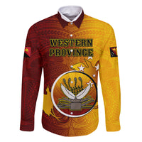Personalized Papua New Guinea Western Province Family Matching Off Shoulder Short Dress and Hawaiian Shirt Mix Coat Of Arms Polynesian Pattern LT05 Dad's Shirt - Long Sleeve Red - Polynesian Pride