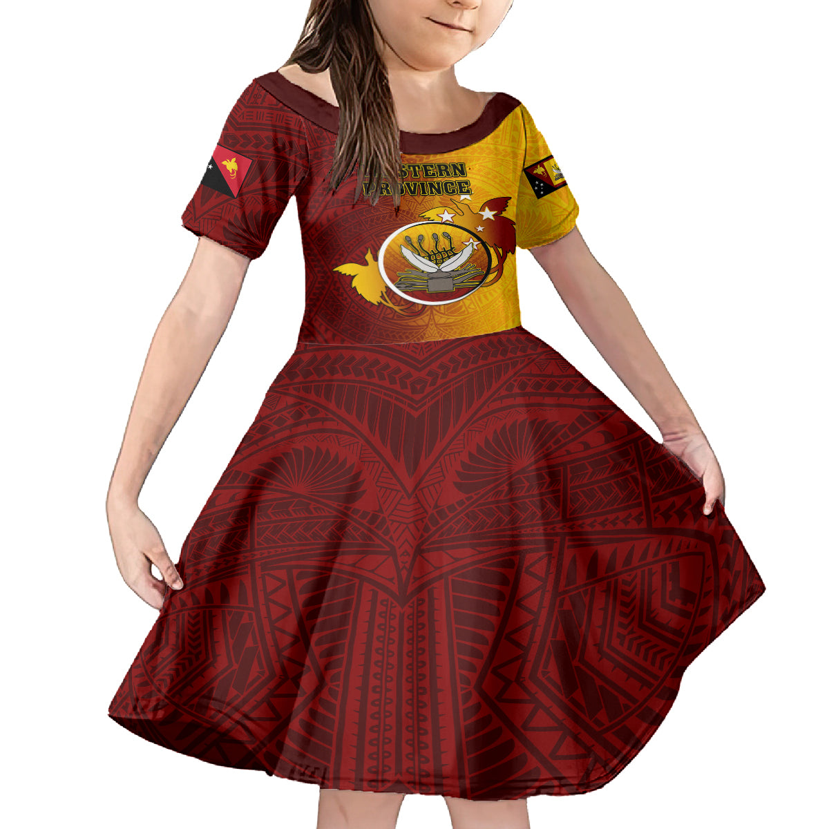 Personalized Papua New Guinea Western Province Family Matching Tank Maxi Dress and Hawaiian Shirt Mix Coat Of Arms Polynesian Pattern LT05 Daughter's Dress Red - Polynesian Pride
