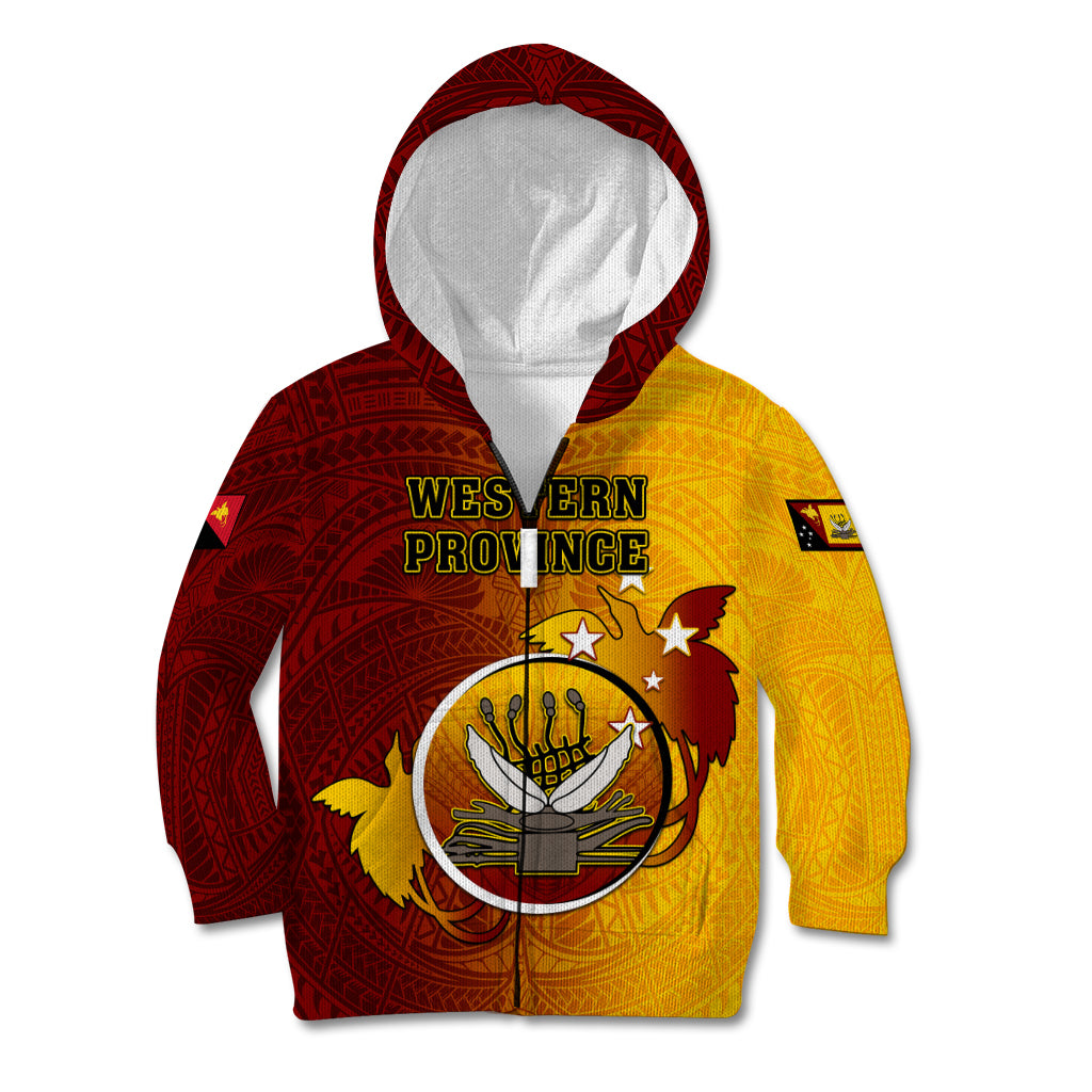 Personalized Papua New Guinea Western Province Kid Hoodie Mix Coat Of Arms Polynesian Pattern LT05 Zip Hoodie Red - Polynesian Pride