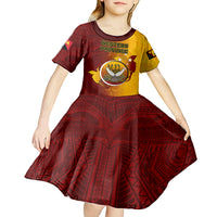 Personalized Papua New Guinea Western Province Kid Short Sleeve Dress Mix Coat Of Arms Polynesian Pattern LT05 - Polynesian Pride