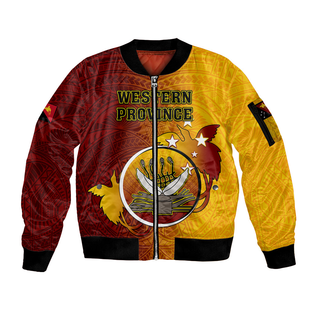 Personalized Papua New Guinea Western Province Sleeve Zip Bomber Jacket Mix Coat Of Arms Polynesian Pattern LT05 Unisex Red - Polynesian Pride