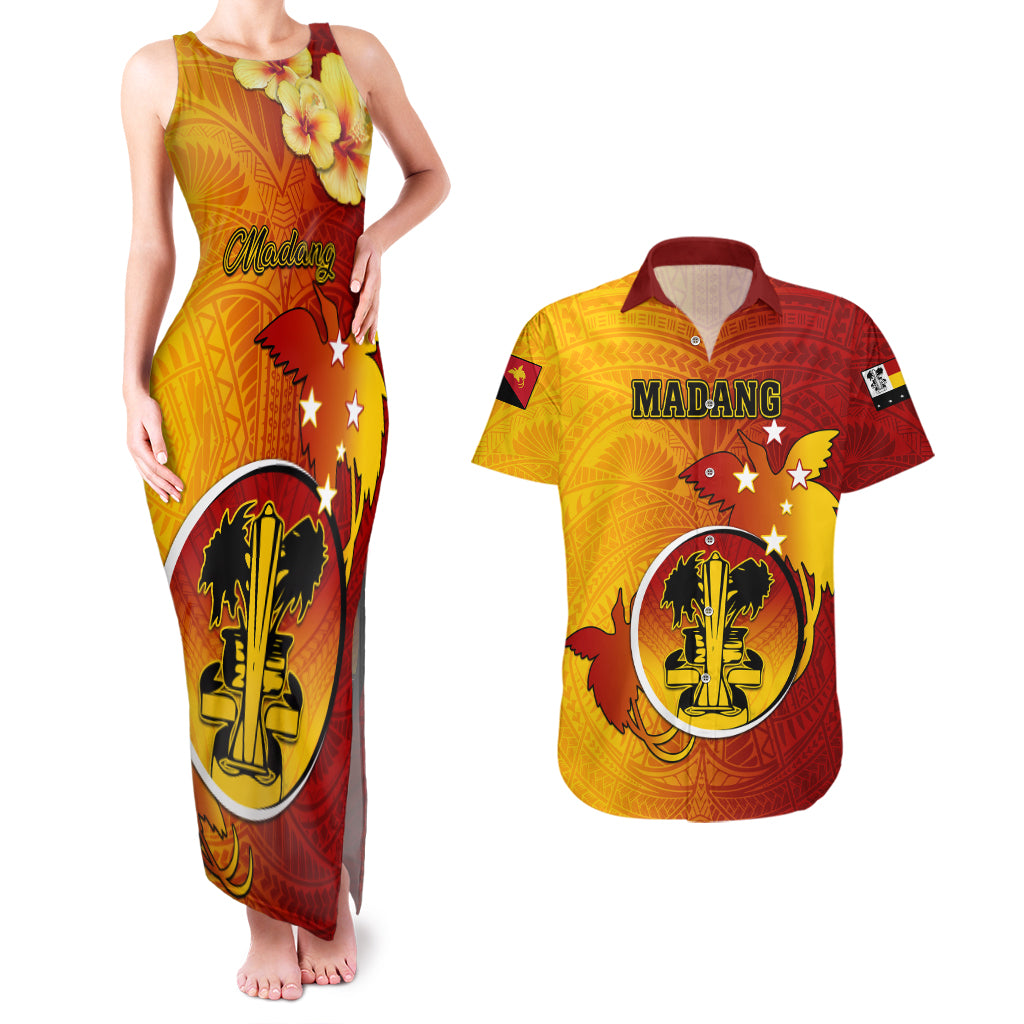 Papua New Guinea Madang Province Couples Matching Tank Maxi Dress and Hawaiian Shirt Mix Coat Of Arms Polynesian Pattern LT05 Yellow - Polynesian Pride