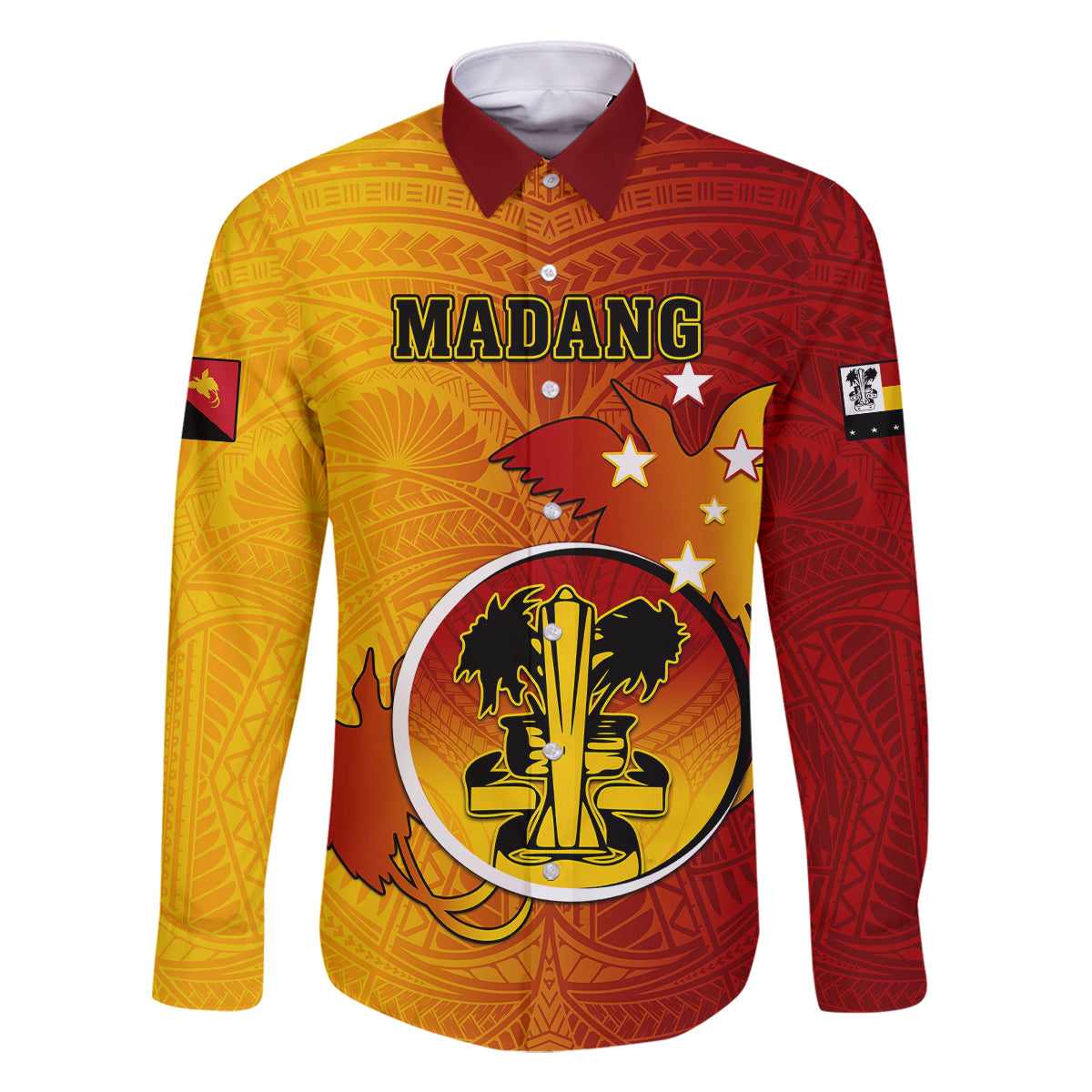 Papua New Guinea Madang Province Family Matching Puletasi Dress and Hawaiian Shirt Mix Coat Of Arms Polynesian Pattern LT05 Dad's Shirt - Long Sleeve Yellow - Polynesian Pride