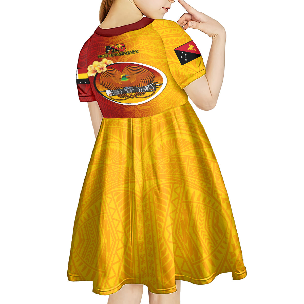 Papua New Guinea Madang Province Kid Short Sleeve Dress Mix Coat Of Arms Polynesian Pattern LT05 - Polynesian Pride