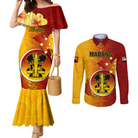 Personalized Papua New Guinea Madang Province Couples Matching Mermaid Dress and Long Sleeve Button Shirts Mix Coat Of Arms Polynesian Pattern LT05 Yellow - Polynesian Pride
