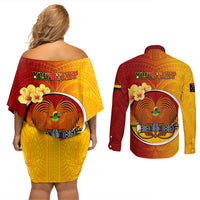 Personalized Papua New Guinea Madang Province Couples Matching Off Shoulder Short Dress and Long Sleeve Button Shirts Mix Coat Of Arms Polynesian Pattern LT05 - Polynesian Pride