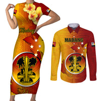 Personalized Papua New Guinea Madang Province Couples Matching Short Sleeve Bodycon Dress and Long Sleeve Button Shirts Mix Coat Of Arms Polynesian Pattern LT05 Yellow - Polynesian Pride