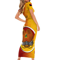Personalized Papua New Guinea Madang Province Short Sleeve Bodycon Dress Mix Coat Of Arms Polynesian Pattern LT05 - Polynesian Pride