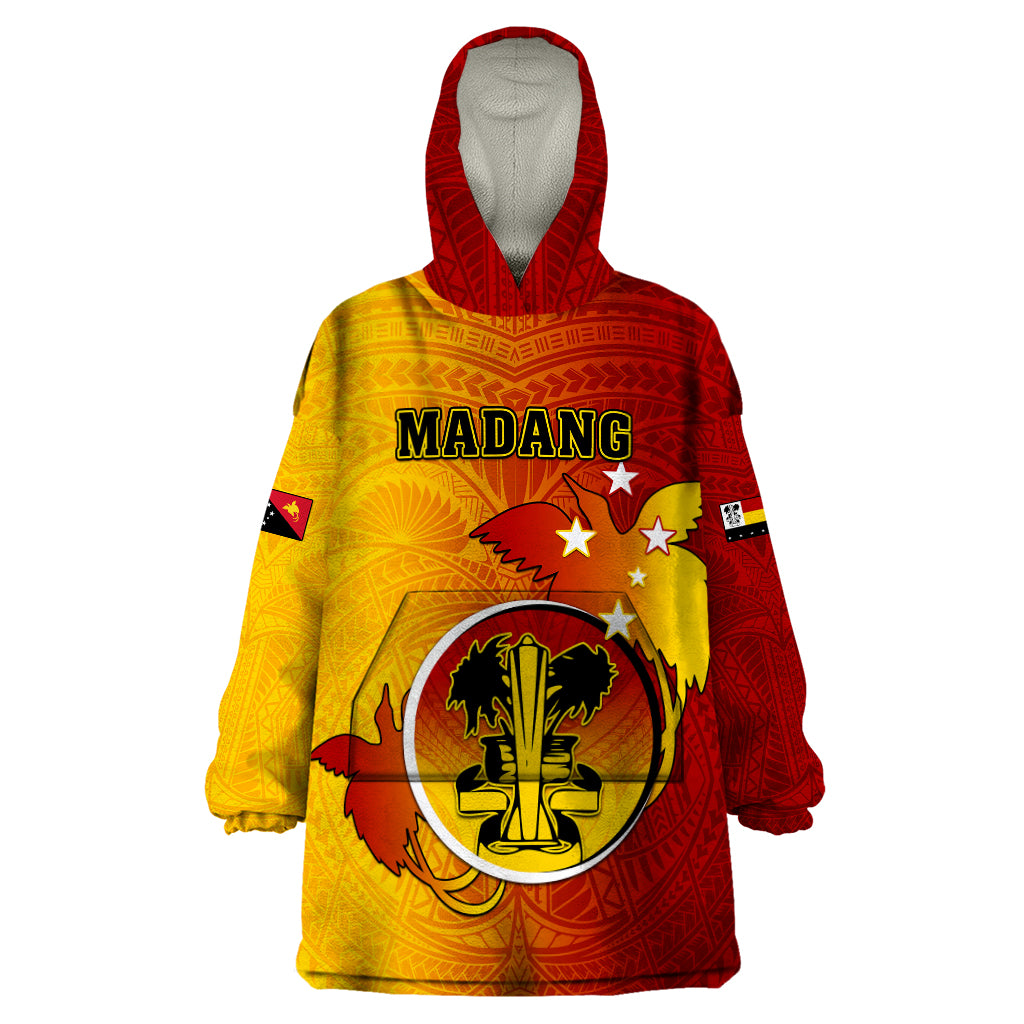 Personalized Papua New Guinea Madang Province Wearable Blanket Hoodie Mix Coat Of Arms Polynesian Pattern LT05 One Size Yellow - Polynesian Pride