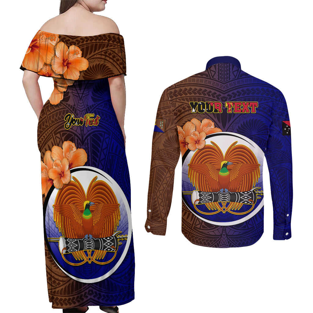Personalized Papua New Guinea Manus Province Couples Matching Off Shoulder Maxi Dress and Long Sleeve Button Shirts Mix Coat Of Arms Polynesian Pattern LT05 - Polynesian Pride