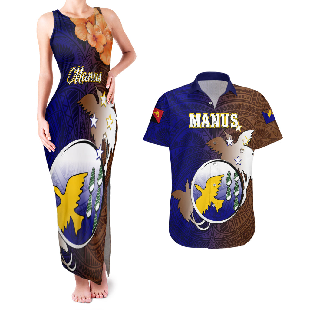 Personalized Papua New Guinea Manus Province Couples Matching Tank Maxi Dress and Hawaiian Shirt Mix Coat Of Arms Polynesian Pattern LT05 Brown - Polynesian Pride