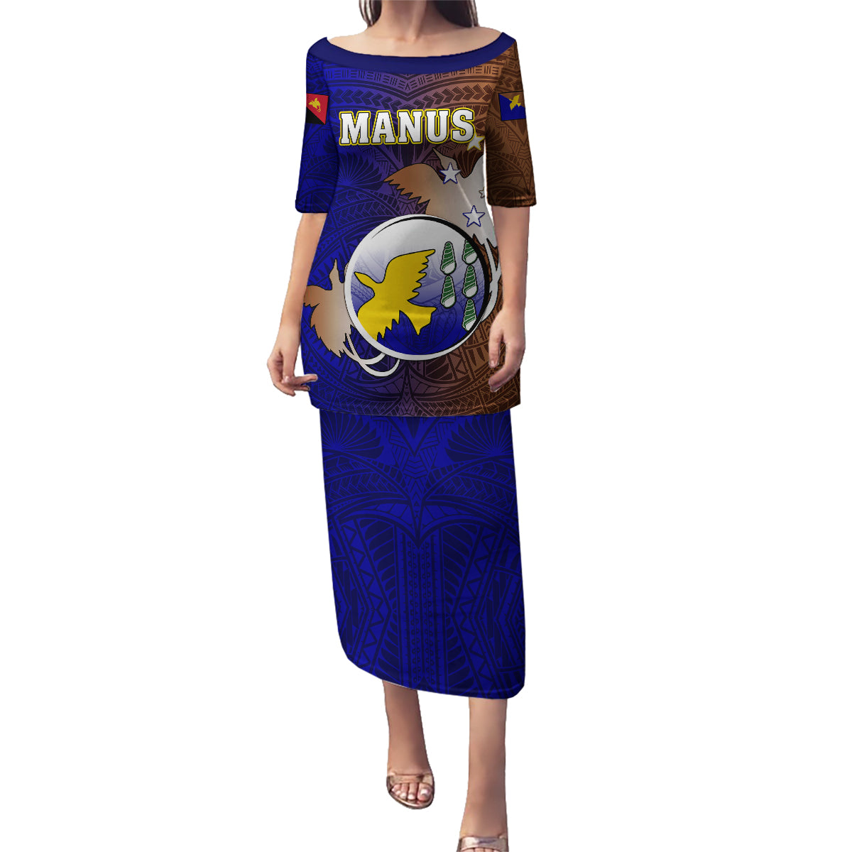 Personalized Papua New Guinea Manus Province Family Matching Puletasi Dress and Hawaiian Shirt Mix Coat Of Arms Polynesian Pattern LT05 Mom's Dress Brown - Polynesian Pride