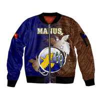 Personalized Papua New Guinea Manus Province Sleeve Zip Bomber Jacket Mix Coat Of Arms Polynesian Pattern LT05 Unisex Brown - Polynesian Pride