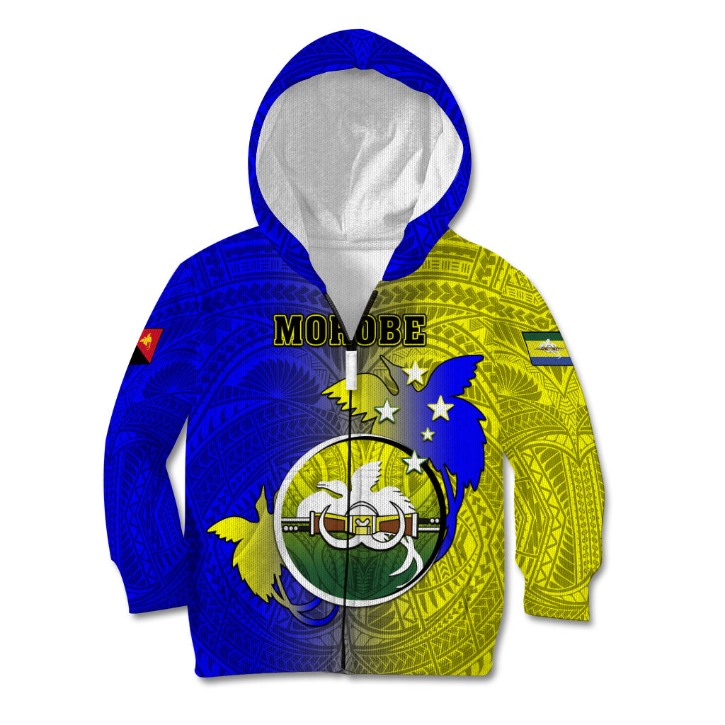 Papua New Guinea Morobe Province Kid Hoodie Mix Coat Of Arms Polynesian Pattern LT05 Zip Hoodie Yellow - Polynesian Pride