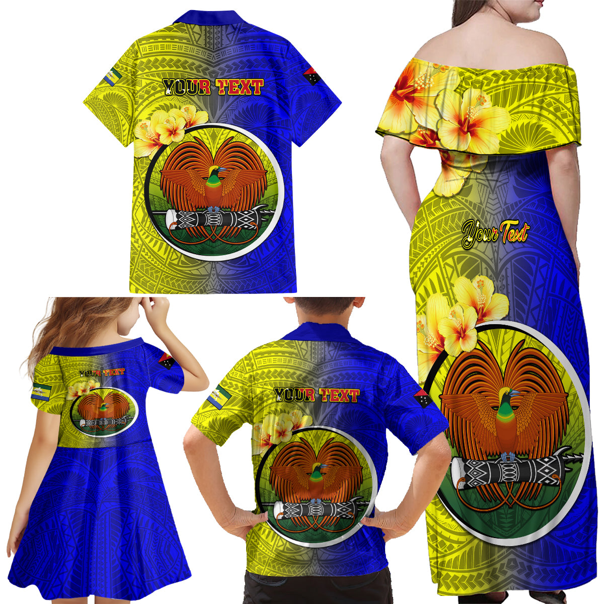 Personalized Papua New Guinea Morobe Province Family Matching Off Shoulder Maxi Dress and Hawaiian Shirt Mix Coat Of Arms Polynesian Pattern LT05 - Polynesian Pride