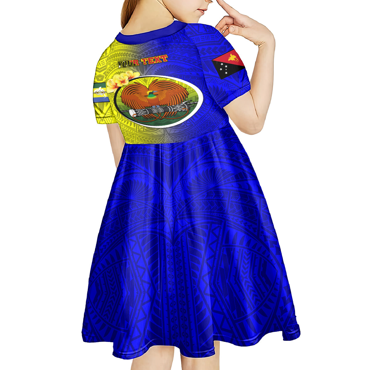 Personalized Papua New Guinea Morobe Province Kid Short Sleeve Dress Mix Coat Of Arms Polynesian Pattern LT05 - Polynesian Pride