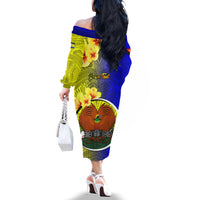 Personalized Papua New Guinea Morobe Province Off The Shoulder Long Sleeve Dress Mix Coat Of Arms Polynesian Pattern LT05 - Polynesian Pride