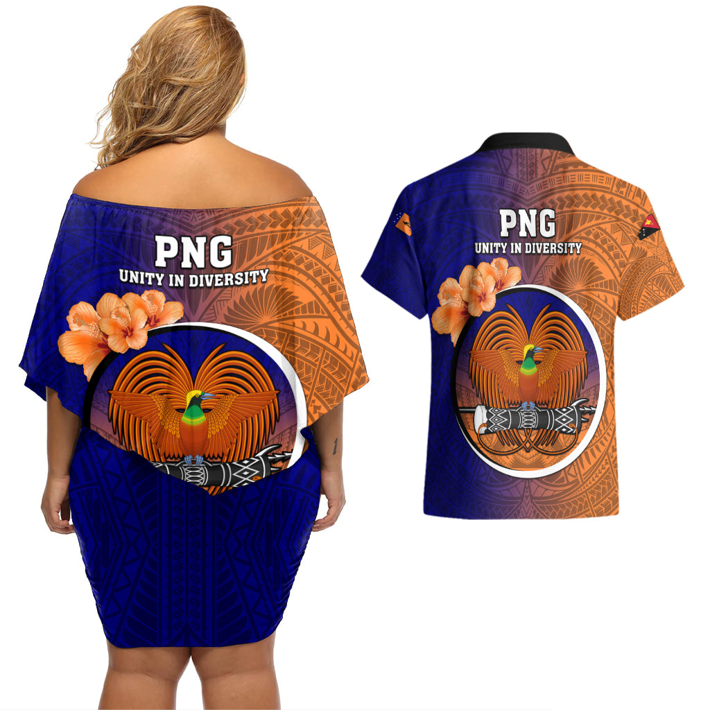 Papua New Guinea New Ireland Province Couples Matching Off Shoulder Short Dress and Hawaiian Shirt Mix Coat Of Arms Polynesian Pattern LT05 - Polynesian Pride