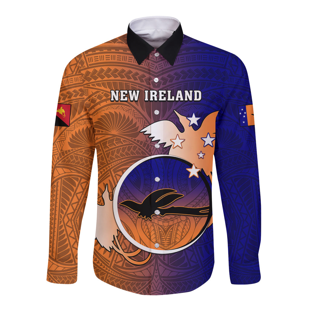 Papua New Guinea New Ireland Province Long Sleeve Button Shirt Mix Coat Of Arms Polynesian Pattern LT05 Unisex Blue - Polynesian Pride