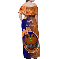 Papua New Guinea New Ireland Province Off Shoulder Maxi Dress Mix Coat Of Arms Polynesian Pattern LT05 - Polynesian Pride