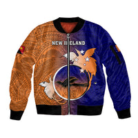 Papua New Guinea New Ireland Province Sleeve Zip Bomber Jacket Mix Coat Of Arms Polynesian Pattern LT05 Unisex Blue - Polynesian Pride