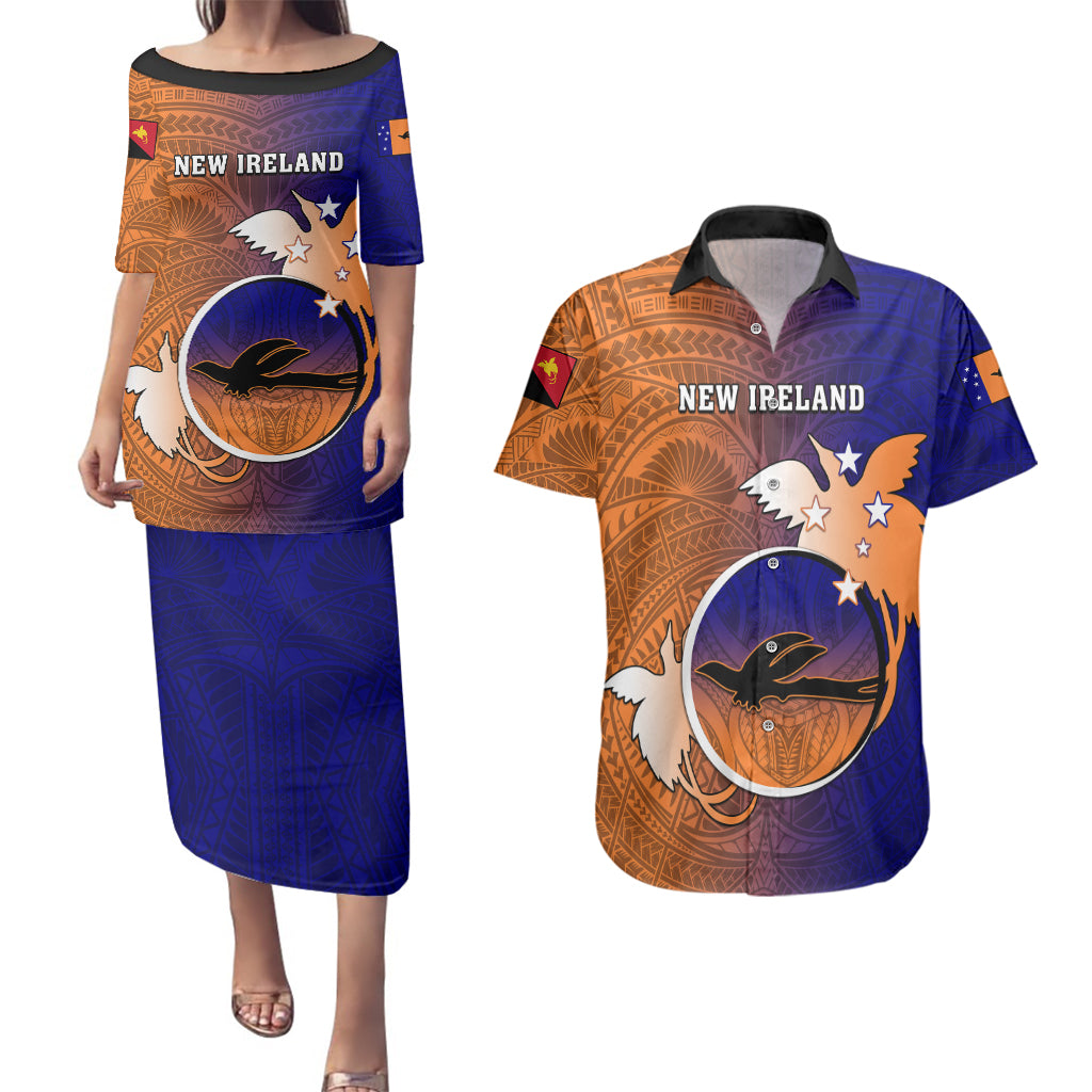 Personalized Papua New Guinea New Ireland Province Couples Matching Puletasi Dress and Hawaiian Shirt Mix Coat Of Arms Polynesian Pattern LT05 Blue - Polynesian Pride