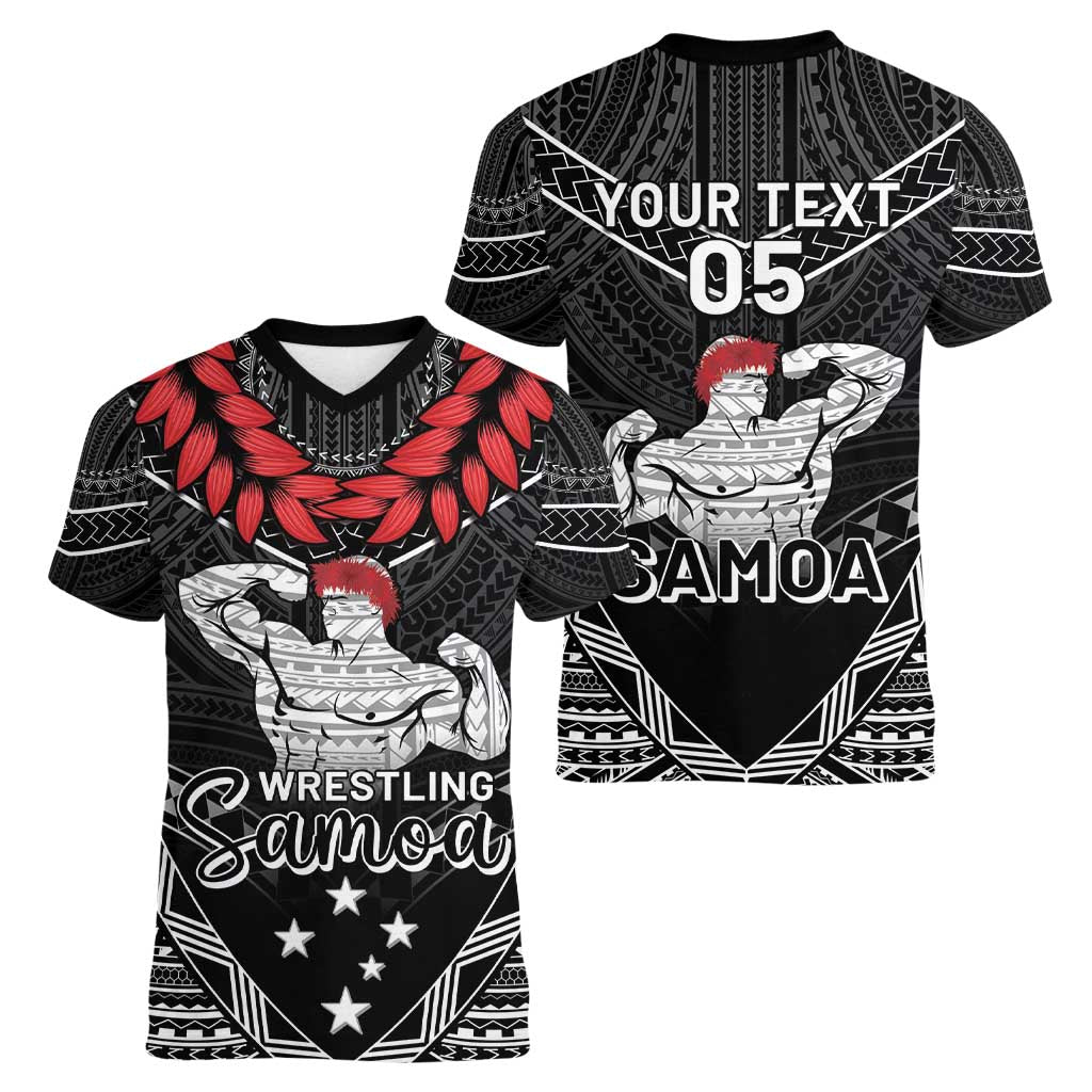 Custom Samoa Wrestling Women V-Neck T-Shirt Samoan Wrestler Ulafala Style
