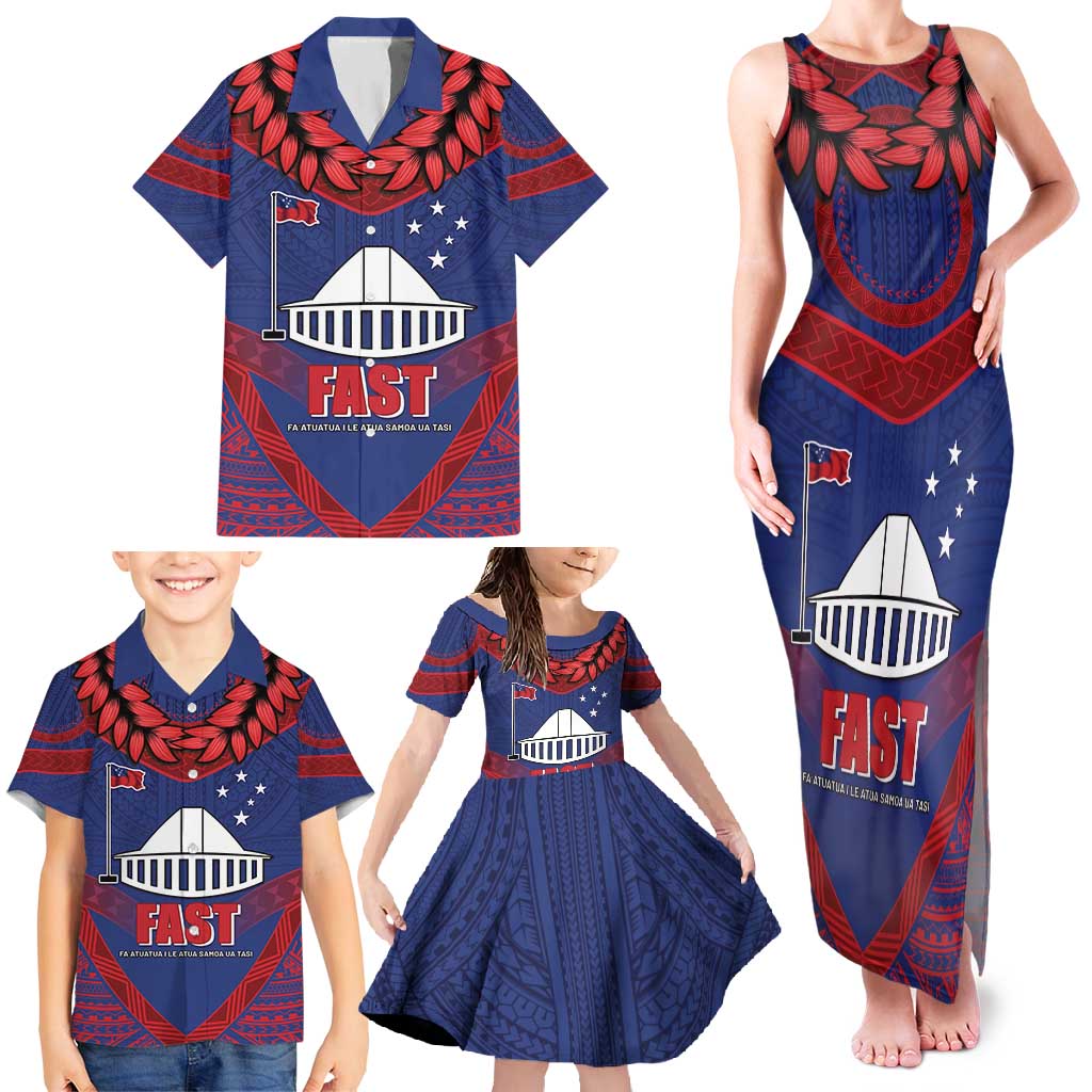 Personalised FAST Party Samoa Family Matching Tank Maxi Dress and Hawaiian Shirt Samoan Coat Of Arms Ulafala Style