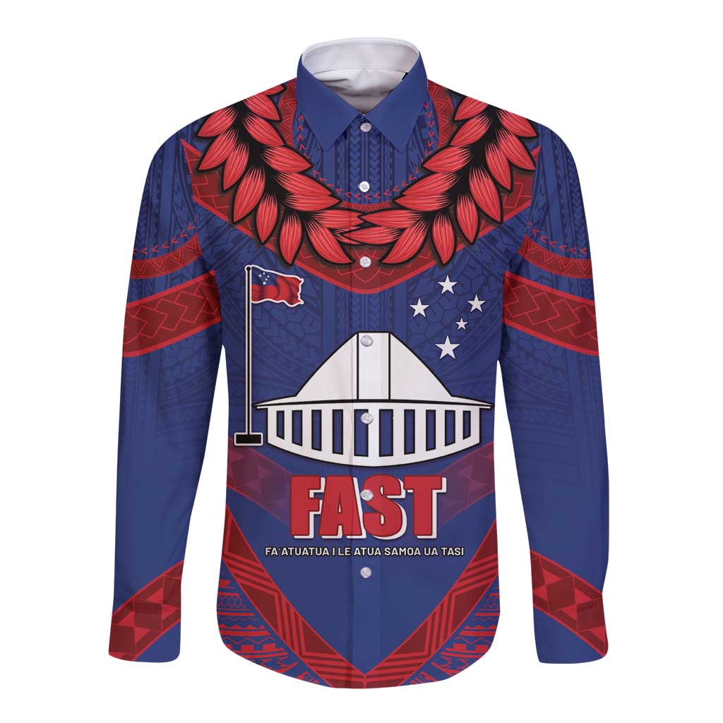 Personalised FAST Party Samoa Long Sleeve Button Shirt Samoan Coat Of Arms Ulafala Style