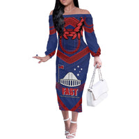 Personalised FAST Party Samoa Off The Shoulder Long Sleeve Dress Samoan Coat Of Arms Ulafala Style