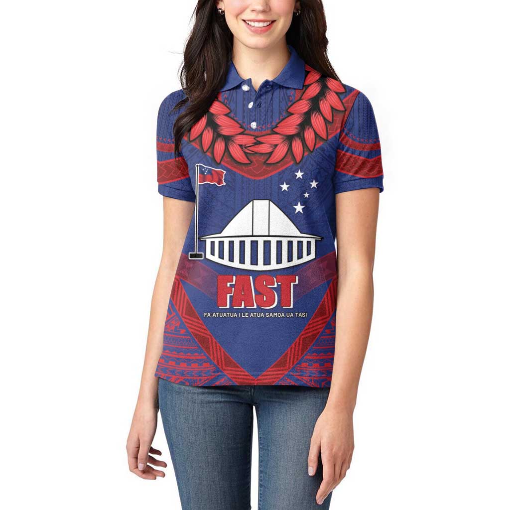 Personalised FAST Party Samoa Women Polo Shirt Samoan Coat Of Arms Ulafala Style