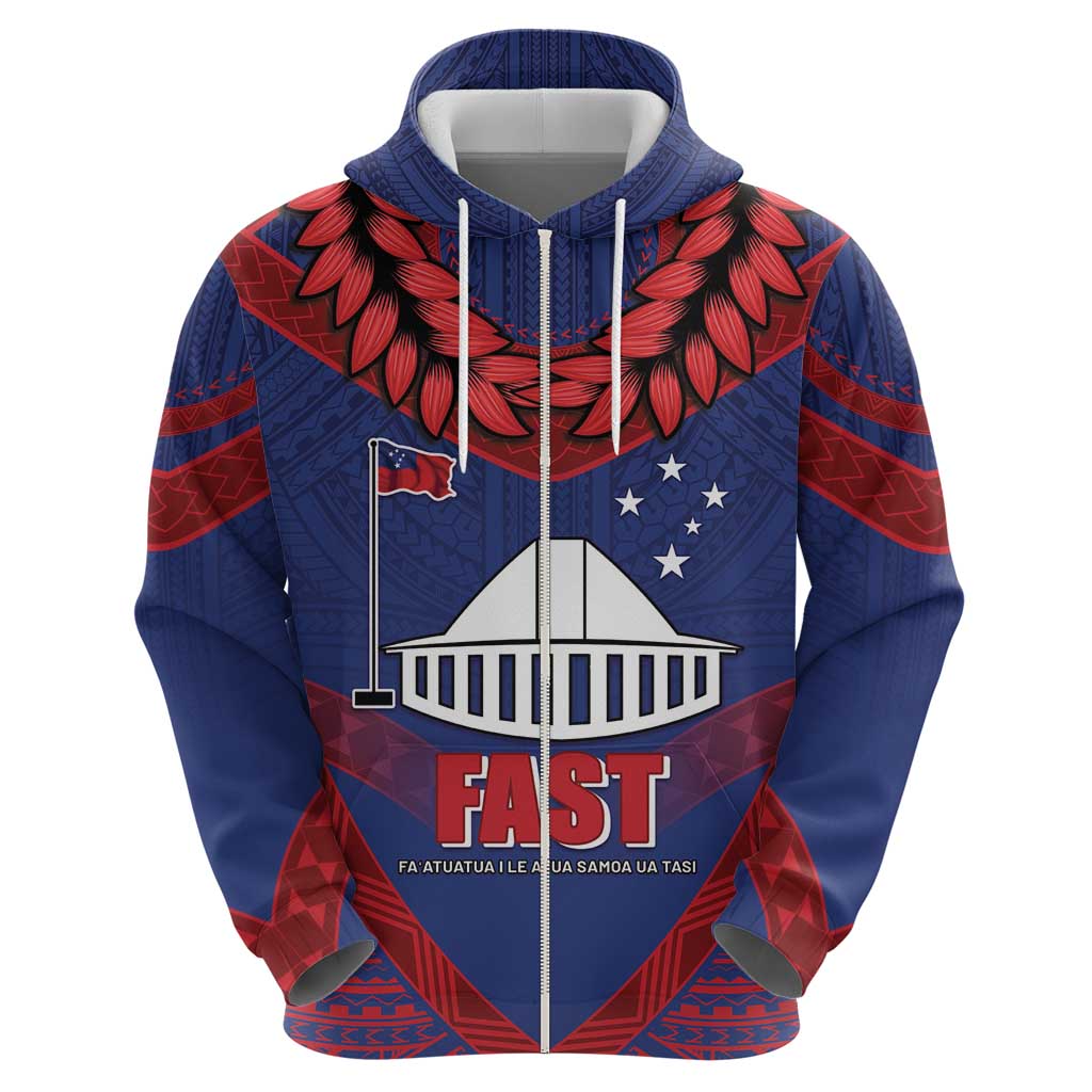 Personalised FAST Party Samoa Zip Hoodie Samoan Coat Of Arms Ulafala Style
