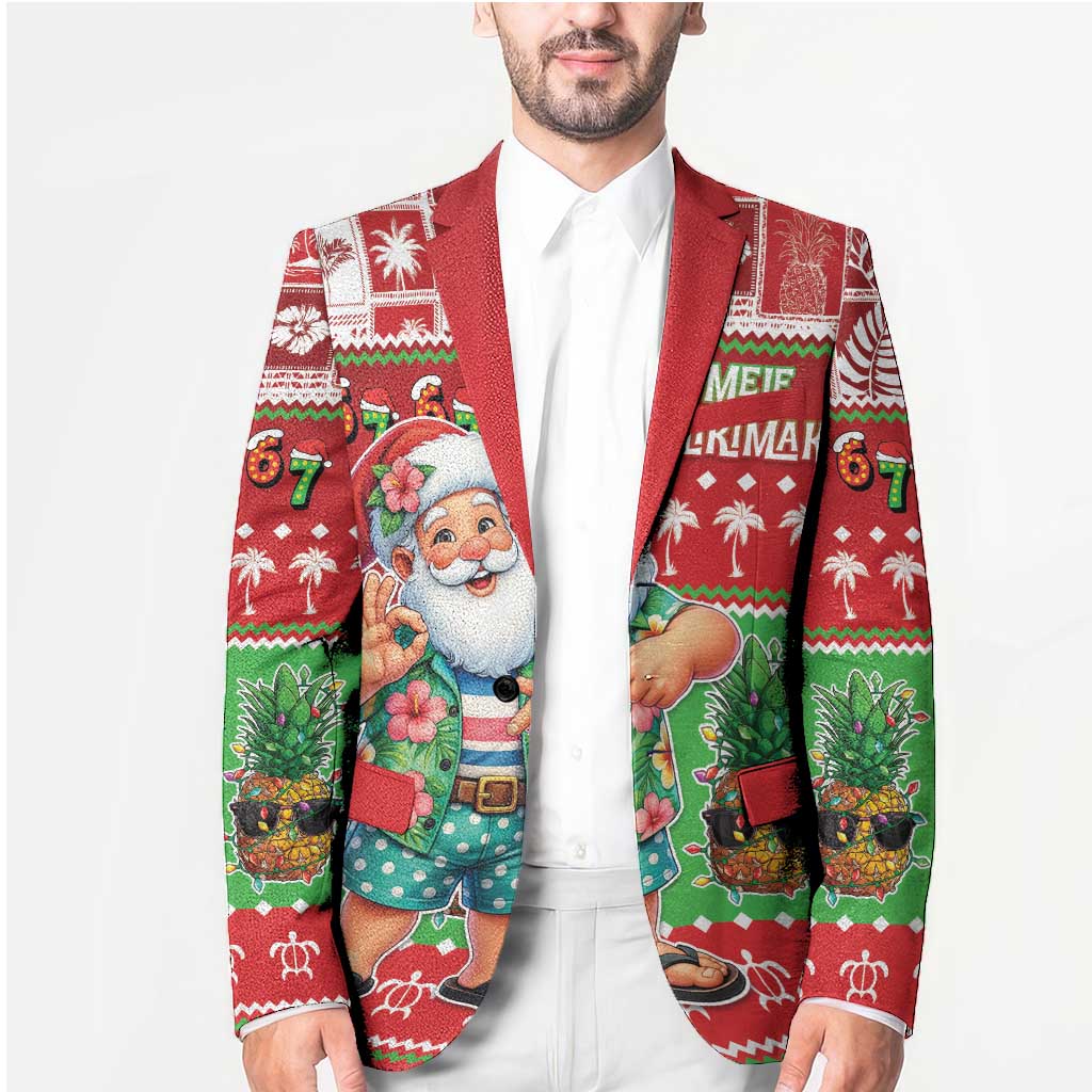 Mele Kalikimaka Hawaii Christmas Blazer Funny Santa 67 Gen Alpha Slang - Polynesian Pride