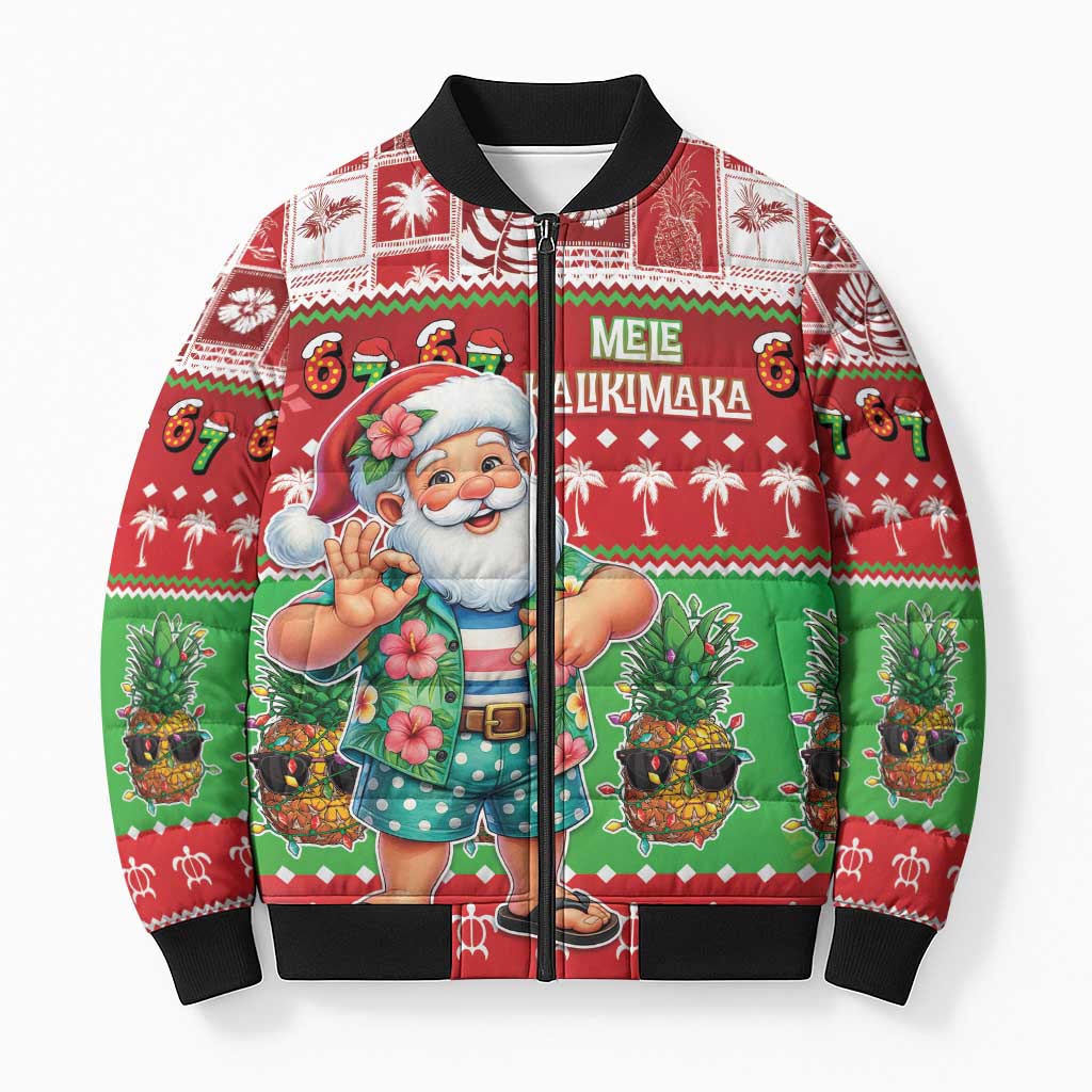 Mele Kalikimaka Hawaii Christmas Bomber Puffer Jacket Funny Santa 67 Gen Alpha Slang - Polynesian Pride