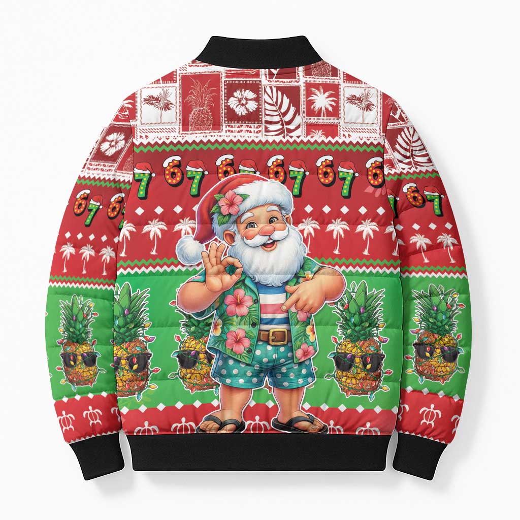 Mele Kalikimaka Hawaii Christmas Bomber Puffer Jacket Funny Santa 67 Gen Alpha Slang - Polynesian Pride