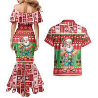 Mele Kalikimaka Hawaii Christmas Couples Matching Mermaid Dress and Hawaiian Shirt Funny Santa 67 Gen Alpha Slang - Polynesian Pride