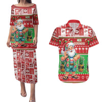 Mele Kalikimaka Hawaii Christmas Couples Matching Puletasi and Hawaiian Shirt Funny Santa 67 Gen Alpha Slang - Polynesian Pride