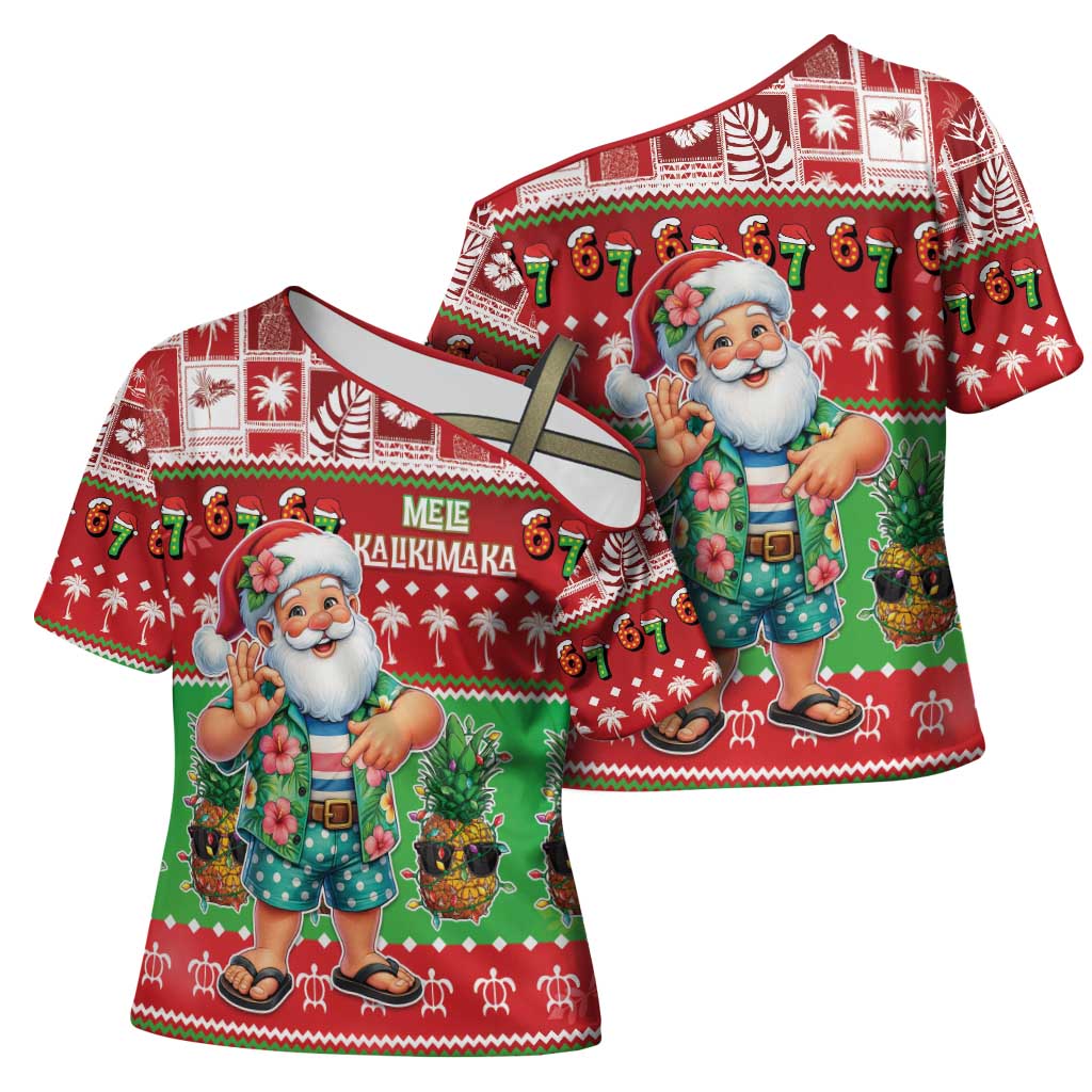 Mele Kalikimaka Hawaii Christmas Cross Shoulder Shirt Funny Santa 67 Gen Alpha Slang - Polynesian Pride