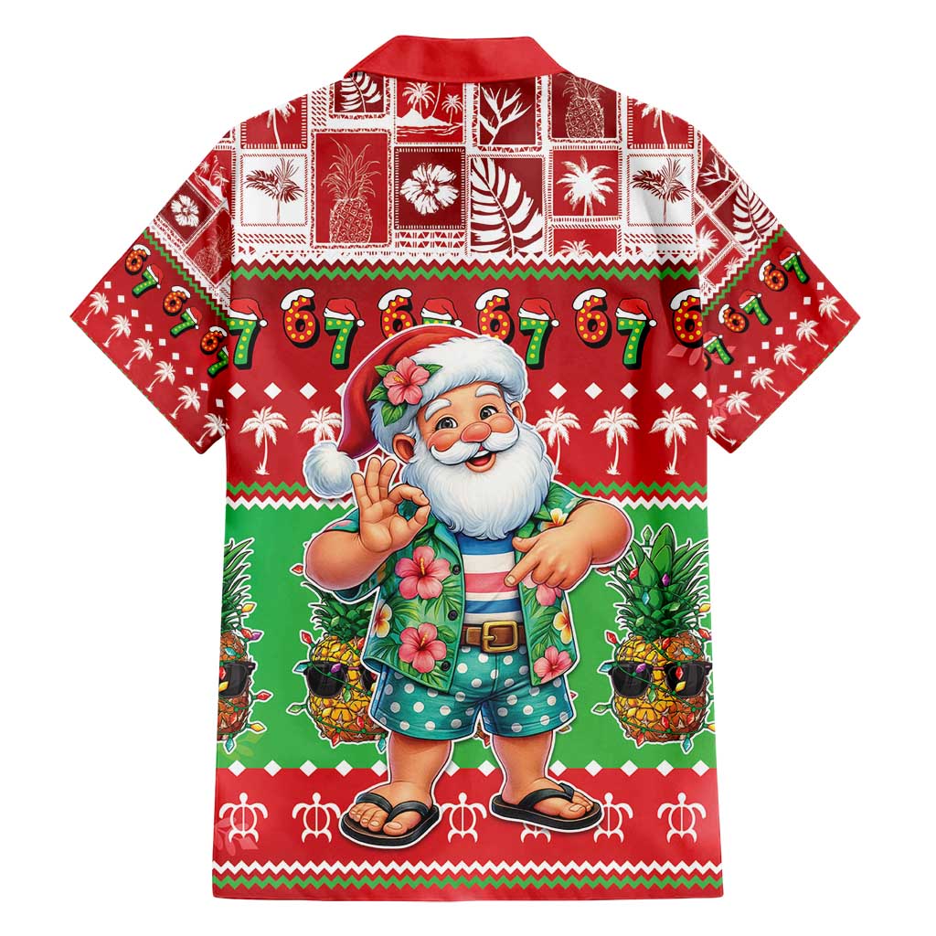 Mele Kalikimaka Hawaii Christmas Family Matching Off Shoulder Maxi Dress and Hawaiian Shirt Funny Santa 67 Gen Alpha Slang - Polynesian Pride