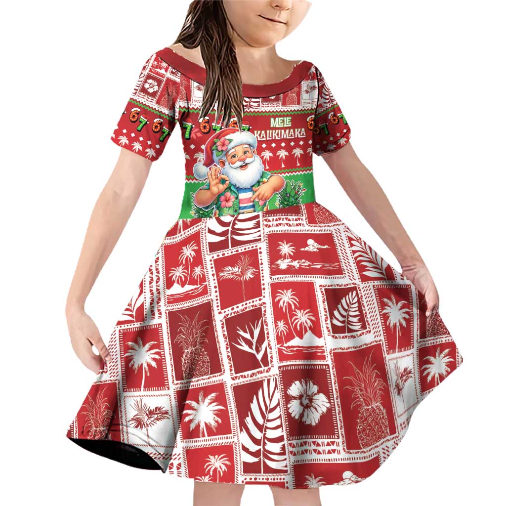 Mele Kalikimaka Hawaii Christmas Family Matching Off Shoulder Short Dress and Hawaiian Shirt Funny Santa 67 Gen Alpha Slang - Polynesian Pride
