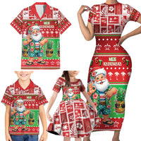 Mele Kalikimaka Hawaii Christmas Family Matching Short Sleeve Bodycon Dress and Hawaiian Shirt Funny Santa 67 Gen Alpha Slang - Polynesian Pride