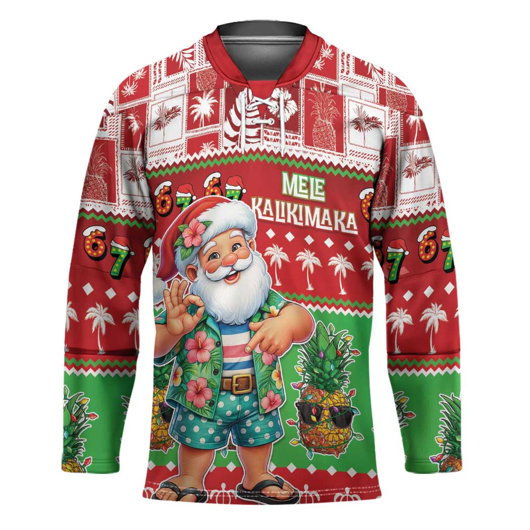 Mele Kalikimaka Hawaii Christmas Hockey Jersey Funny Santa 67 Gen Alpha Slang - Polynesian Pride