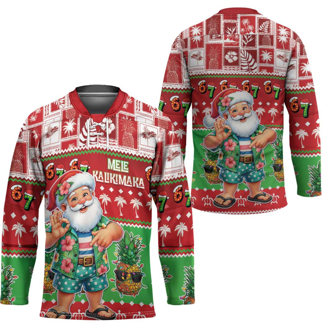 Mele Kalikimaka Hawaii Christmas Hockey Jersey Funny Santa 67 Gen Alpha Slang - Polynesian Pride