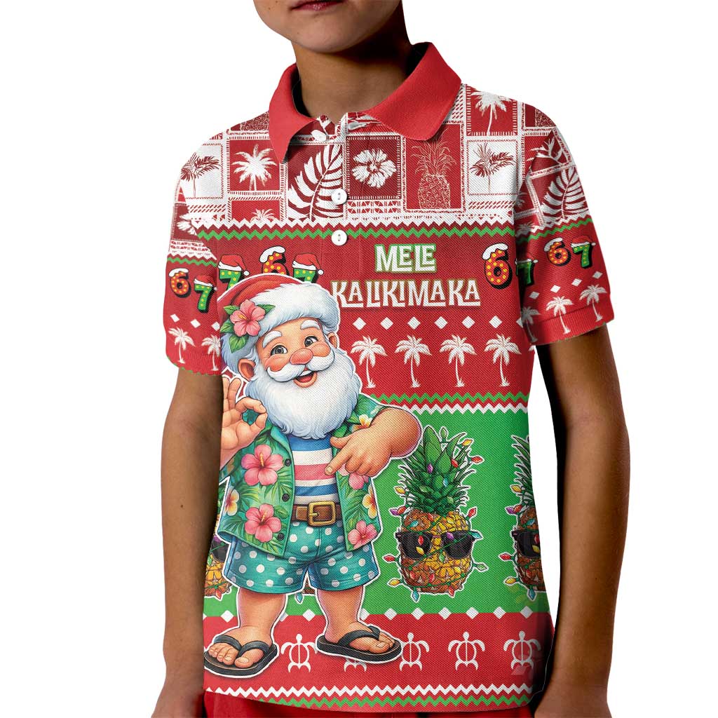 Mele Kalikimaka Hawaii Christmas Kid Polo Shirt Funny Santa 67 Gen Alpha Slang - Polynesian Pride
