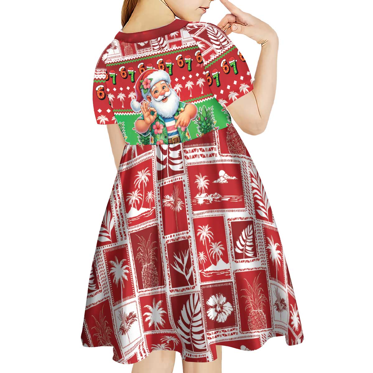 Mele Kalikimaka Hawaii Christmas Kid Short Sleeve Dress Funny Santa 67 Gen Alpha Slang - Polynesian Pride