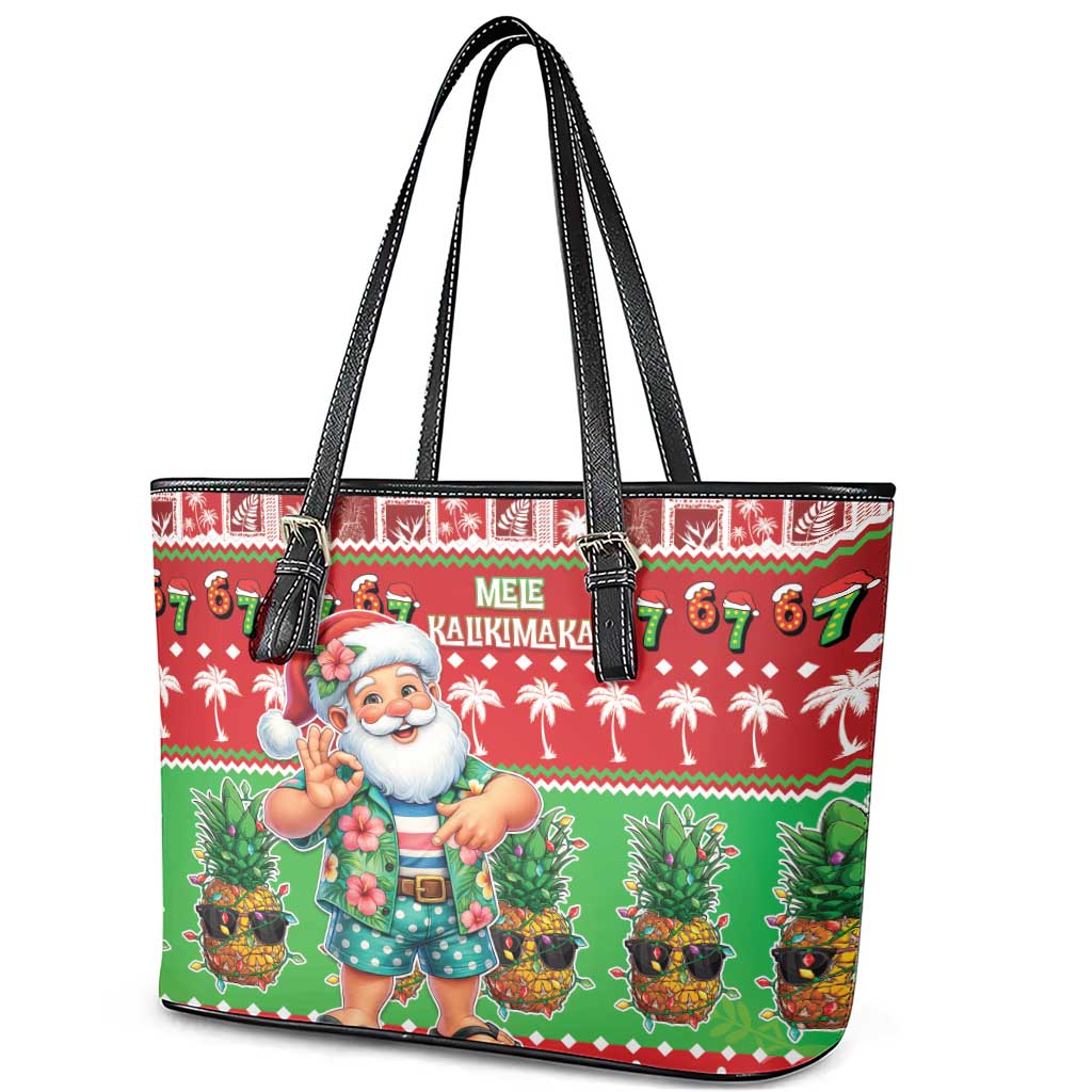 Mele Kalikimaka Hawaii Christmas Leather Tote Bag Funny Santa 67 Gen Alpha Slang - Polynesian Pride