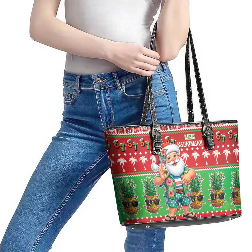 Mele Kalikimaka Hawaii Christmas Leather Tote Bag Funny Santa 67 Gen Alpha Slang - Polynesian Pride